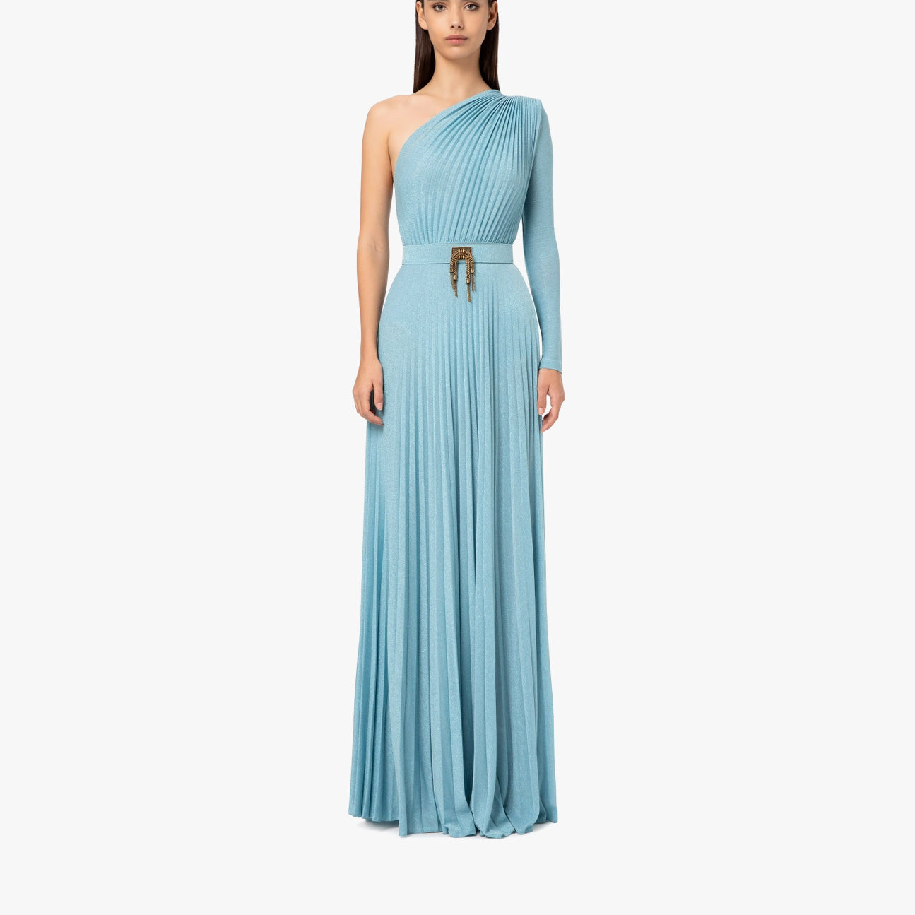 Elisabetta Franchi One-shoulder red carpet dress with belt