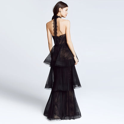 Marchesa Notte Tiered Halter Lace